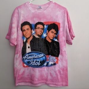 𝅺2009 American Idol Live Tour T-shirt, Adam Lambert Pink Tie Dye Large Tee